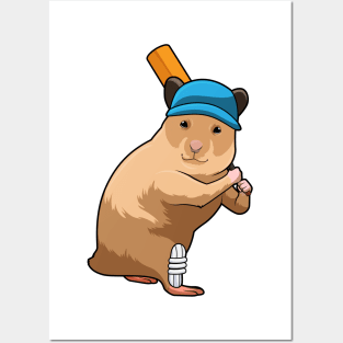 Hamster at Cricket with Cricket bat Posters and Art